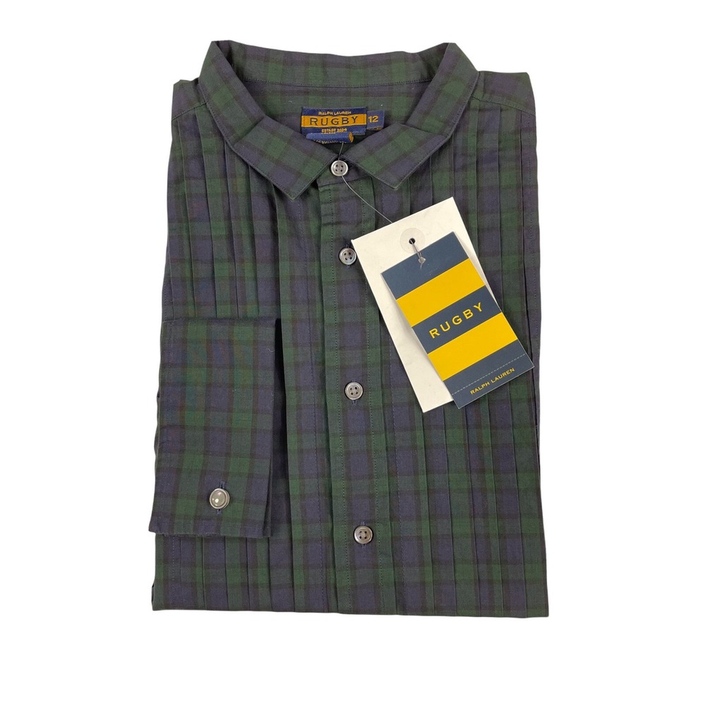 Ralph Lauren Rugby Womens Tuxedo Button Front Shirt BlackWatch Size 12 NWT $98